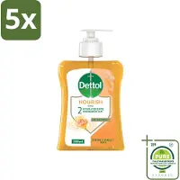 Dettol 5 x - Handzeep - Nourish - Honing & Vanille - 250 ml - Grootverpakking - Vaatwasstrips - Handzeep - Antibacteriële Handzeep - Handen Wassen - Handen Verzorgen - Huid Verzorgen