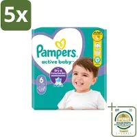 Pampers 5 x – Luiers – Active Baby Maat 6 – 32 Luiers - Wasstrips - Baby Luiers - Bescherming Tegen Doorlekken - Bewegingsvrijheid - Comfort - Droogheid