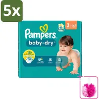 Pampers 5 x – Luiers – Baby-Dry Maat 3 (6-10 kg) – 34 Luiers - Bulkverpakking - Babyluier - Douchemop - Babydouche