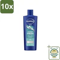 Andrélon 10 x – Shampoo – Marine Fresh Men – 400 ml - Wasstrips - Manen Haar Reinigen - Vet Haar Reinigen - Stylingresten Verwijderen - Krachtig Shampoo - Zeezout Shampoo