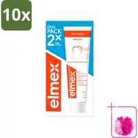 Elmex 10 x – Tandpasta – Anti-Cariës – 2x75 ml - Bulkverpakking - Tandpasta tegen gaatjes - Douchemop - Aminfluoride tandpasta