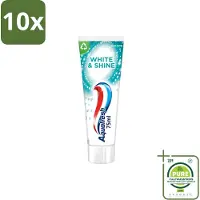 Aquafresh 10 x White & Shine - Whitening Tandpasta - 75 ml - Grootverpakking - Vaatwasstrips - Witte Tanden - Glans Tanden - Tanden Reinigen - Tanden Verlichten - Tanden Beschermen