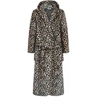 Gaubert Unisex Lange Fleece Badjas Met Capuchon – Beige Panterprint