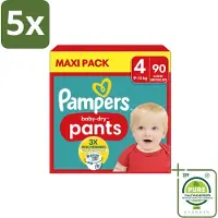Pampers 5 x – Luierbroekjes – Baby Dry Pants Maat 4 – 90 Luiers - Grootverpakking - Vaatwasstrips - Baby Luier - Luierbroek - Droge Luier - Luier Voor Baby - Luier Voor Kind