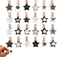 OEM 24 ster-vormige houten clips met de cijfers 1-24, geschikt voor adventskalenders