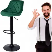 Springos Luxe Groene Fluwelen Barstoel Cydro - Draaibaar & Verstelbaar