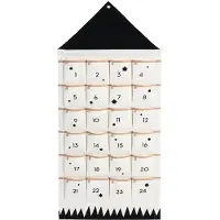 Dripio Vullingadventskalender van stof, in de vorm van een huis, met 4 vakken, afmetingen 110x50 cm