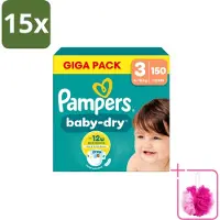 Pampers 15 x – Luiers – Baby Dry Maat 3 – 150 Luiers - Bulkverpakking - Baby-dry luiers - Douchemop - Lekken voorkomen