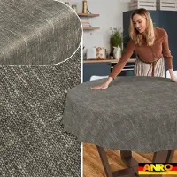 ANRO Tafelkleed Effen linnenlook Antraciet Rond Ø140cm Rechte rand Afwasbaar Waterafstotend