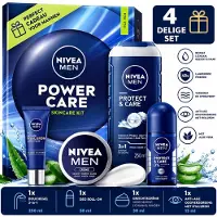 Nivea MEN Power Care Geschenkset Heren – 4-delig – Douchegel 250 ml – Deo Roll-on 50 ml – Gezichtscrème 30 ml – Oogverzorging 15 ml – Cadeau voor Mannen