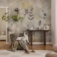 Coloray Vliesbehang - Grijs Snellijm Behang - 104x70 cm - Tere Bloemen Muurschildering - Gang behang Bloemen En Planten - Fotobehang Vlies - Gang behang