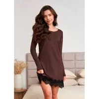 Doctor Nap Viscose Nachthemd Dames Lange Mouw Kant Chocolatte TW.7537 XL / 42