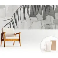 Wallfluent Fotobehang - Wit Vliesbehang - 250x104 cm - Abstracte Palmboom Fotobehang Vlies - Hal behang Abstractie - Muurschildering - Hal behang