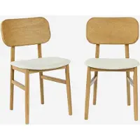 Sweeek Vintage stoelen rubberhout en stof (set van 2) Naturel