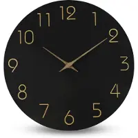 OEM Houten wandklok - Geluidsloos en zonder tikker - Geschikt voor woonkamer, slaapkamer, kantoor en school - Zwart, diameter 30,5 cm