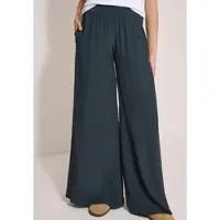 Cecil Dames Broek met High Waist en Wide Leg pijpen in een Loose Fit pasvorm - Groen - S