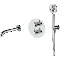 Regn Inbouw Badthermostaat Met Ronde Plaat - Ronde Handdouche - 18cm Uitloop - Chroom - Kranen, Badkranen, Inbouw Badkranen