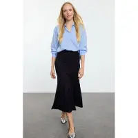 Trendyol TRENDYOLMİLLA Dames Zwart Effen Midi Taille Elastisch A-lijn Rokken