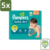 Pampers 5 x – Luiers – Baby-Dry Maat 3 (6-10 kg) – 34 Luiers - Grootverpakking - Vaatwasstrips - Babyluier - Babydouche - Droge Luier - Luier Voor Baby - Luier 3 Kg