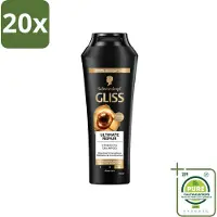 GLISS 20 x - Shampoo - Ultimate Repair - Voor Intensief Herstel - 250 ml - Grootverpakking - Vaatwasstrips - Herstel Haar - Beschadigd Haar - Droog Haar - Haarbreuk - Keratine