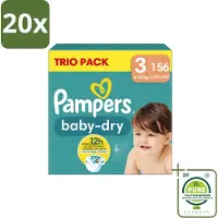 Pampers 20 x – Luiers – Baby-Dry Trio Pack Maat 3 (6-10 kg) – 156 Luiers - Grootverpakking - Vaatwasstrips - Baby Luiers - Droge Luiers - Anti-lek Luiers - Baby Droogheid - Nachtluier