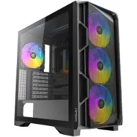 Antec AX-1000 ARGB, een zwarte mid-tower computerbehuizing geschikt voor E-ATX, ATX, Micro-ATX en ITX moederborden, met ARGB-verlichting