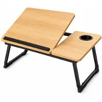 FLOKOO Laptoptafel voor Bed & Bank – Inklapbare Bedtafel met Verstelbaar Werkblad – Bekerhouder & Zijblad – Laptopstandaard van Bamboe – Tot 45 kg