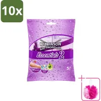 Wilkinson 10 x - Wegwerpscheermesjes Essentials 2 - Voor Dames - Antislip Greep - 5 scheermesjes - Bulkverpakking - Wegwerpscheermesjes voor dames - Douchemop - Scheermesjes met antislip handgreep