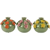 Countryfield vaas aardewerk decoratie Fleur M geel groen roze 17x17x15cm.