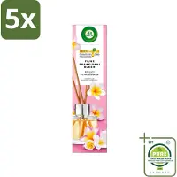 Air Wick 5 x - Geurstokjes - Delicate Frangipani Bloemen - Essentiële Oliën - 40 ml - Grootverpakking - Vaatwasstrips - Geurstokjes - Frangipani - Geur - Essentiële Oliën - Exotische Geur
