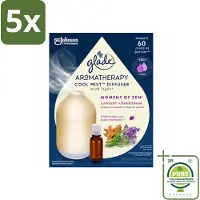 Glade 5 x – Aromatherapy Mist Diffuser – Starterpakket – Houder + Moment of Zen Navulling - 17,4 ml - Grootverpakking - Vaatwasstrips - Aromatherapie - Ontspanning - Lavendel - Sandelhout - Geur