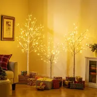 Costway LED-lichtboom, set van 3, met lichtbomen van 120/150/180 cm, voorzien van warmwitte LED-verlichting. LED-boom voor binnen, met lichtgevende takken, kerstdecoratie voor thuis