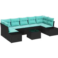 vidaXL Tuinset met 8 zitplaatsen, zwart en turquoise, van polyrotan