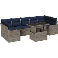 vidaXL Tuinset met 8 zitplaatsen, grijs en marineblauw, van polyrotan