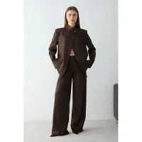 Trendyol TRENDYOLMİLLA Dames Bruin Gestreept Lang Oversized Blazers