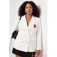 Trendyol Dames Ecru Effen Lang Getailleerd Grote maten Blazers