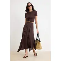 Trendyol TRENDYOLMİLLA Dames Bruin Dierenprint Maxi Asymmetrisch Rokken