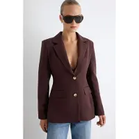 Trendyol TRENDYOLMİLLA Dames Bruin Effen Lang Getailleerd Blazers