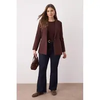Trendyol Dames Bruin Effen Lang Regular fit Grote maten Blazers