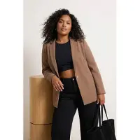 Trendyol Dames Bruin Effen Lang Regular fit Grote maten Blazers