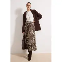 Trendyol Modest Dames Bruin Dierenprint Maxi Uitlopend rok A-lijn Modest Rokken