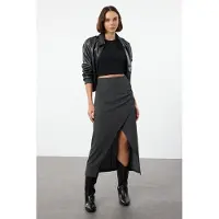 Trendyol TRENDYOLMİLLA Dames Zwart Effen Midi Double-breasted / Overslag Kokerrok- rok Rokken