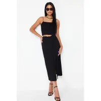 Trendyol TRENDYOLMİLLA Dames Zwart Effen Midi Double-breasted / Overslag Kokerrok- rok Rokken