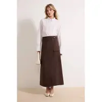 Trendyol Modest Dames Bruin Effen Maxi Sarong Modest Rokken
