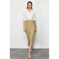 Trendyol TRENDYOLMİLLA Dames Groen Effen Midi Sarong Rokken