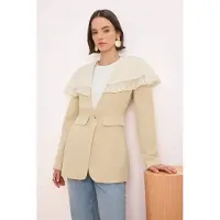 Trendyol Modest Dames Beige Effen Lang Getailleerd Modest Blazers