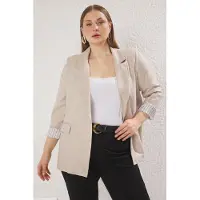 Trendyol Dames Beige Effen Lang Relaxed fit Grote maten Blazers