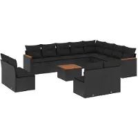 vidaXL 13-delige Loungeset met kussens poly rattan zwart