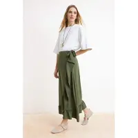 Trendyol Modest Dames Kaki Effen Maxi Overslag Sarong Modest Rokken
