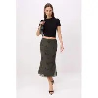 Trendyol TRENDYOLMİLLA Dames Kaki Bloemen Midi Zeemeermin Zeemeermin Rokken